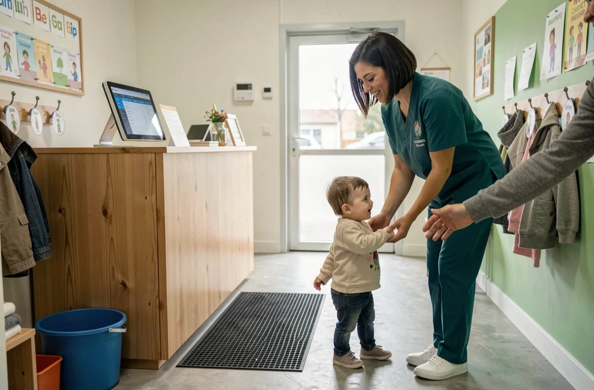 Accueil d'un enfant à la crèche multi-accueil Babilou Chelles Aulnoy par une puéricultrice
