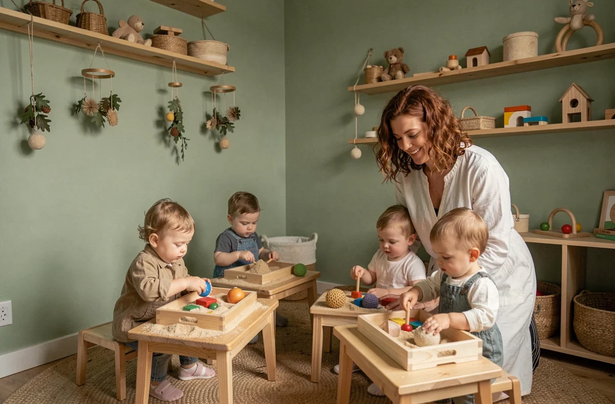 Micro-crèche Babilou Emerainville Les Jeunes Pousses avec activité sensorielle en petit groupe