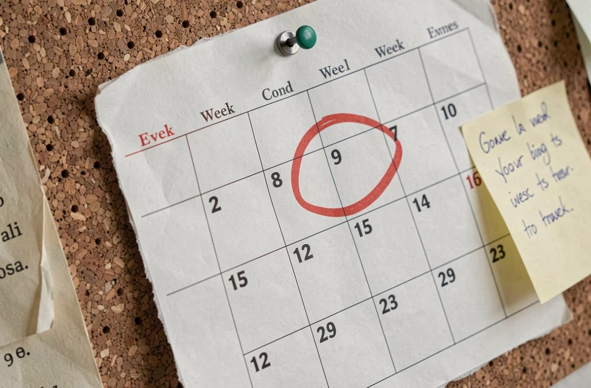 Calendrier 2026 affiché sur un tableau en liège avec numéros de semaines paires et impaires annotés