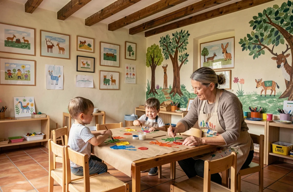 Activité peinture dans la crèche associative Copains Copines en Seine-et-Marne