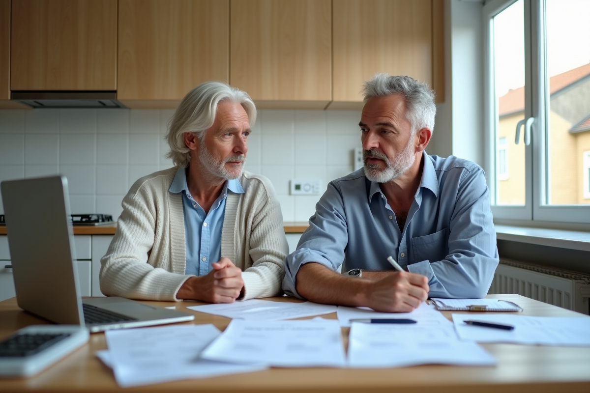 Couple français discutant de finances à la cuisine
