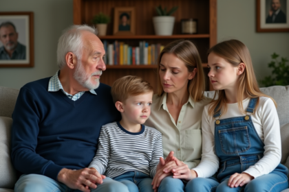 Famille de quatre générations dans un salon chaleureux