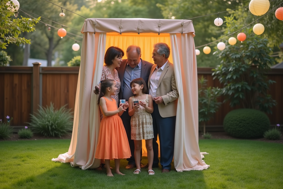 Famille en extérieur dans un photobooth lors d