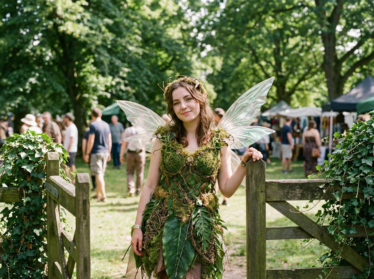 Jeune femme en costume de fée forêt dans un parc