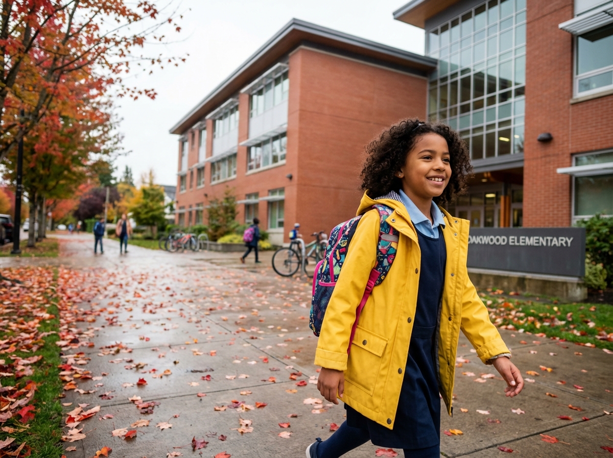 Fille de 9 ans marchant avec son sac à l