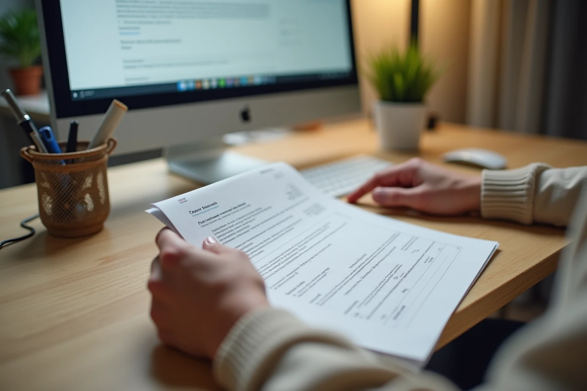 Gros plan de mains remplissant un formulaire de signalement sur papier et clavier d'ordinateur