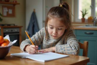 Jeune fille attentive faisant ses devoirs à la maison