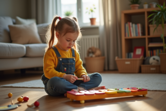 Jeune fille jouant du xylophone dans un salon chaleureux