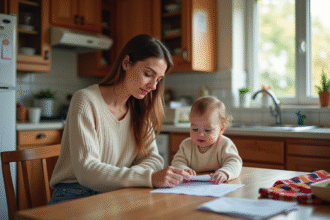 Maman et bébé dans une cuisine lumineuse et chaleureuse