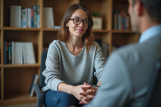 Femme en séance de thérapie dans un bureau professionnel
